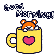 a cartoon of a teddy bear in a cup with the words good morning below it