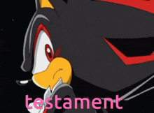 a shadow the hedgehog cartoon character with the word testament in pink