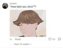 a drawing of a boy with the words " how dare you xbox "