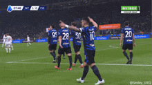a group of soccer players on a field with advertisements for betsson sport and gate.io