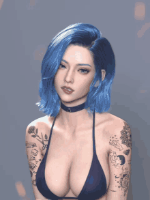 elliered blue hair tattoos