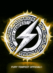 a logo for fury tempest official with a lightning bolt in a circle