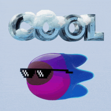 a cartoon character wearing sunglasses with the word cool behind him