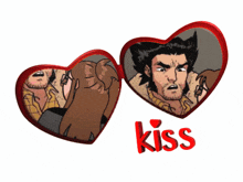a cartoon of wolverine being kissed by a woman in a heart shaped frame
