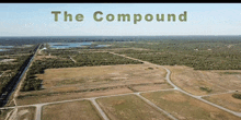 an aerial view of a compound with lots of roads