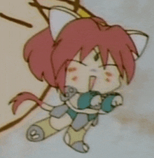 a close up of a cartoon character with pink hair