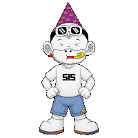 a cartoon character is wearing a party hat and shorts with the number 515 on them