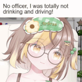 a girl with glasses and a sleep mask that says arbree on it