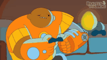 a cartoon character from bravest warriors is holding a controller