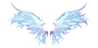 a pair of blue and purple wings are spread out on a white background