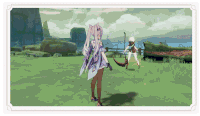 a cartoon of a girl holding a bow and arrow in a field