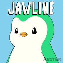 a green and white penguin with the word jawline written above it