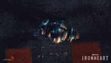 a poster for a movie called ironheart shows a robot being destroyed