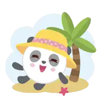 a cartoon of a panda wearing a straw hat on a beach