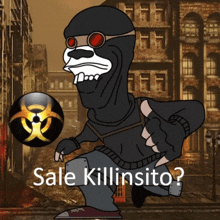 a cartoon character says sale killinsito in front of a brick building