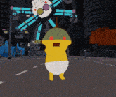 a pixel art drawing of a baby in a diaper standing in front of a ferris wheel with the number 13 on it
