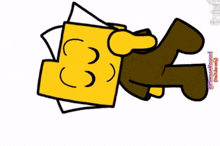 a cartoon drawing of a person laying down with a yellow block on their back