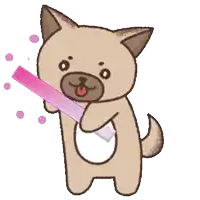 a cartoon of a dog holding a pink stick in its mouth