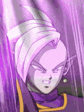 a purple and white cartoon character with a purple background