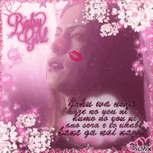 a picture of a woman with pink flowers and the words baby girl on the top