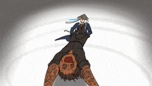 a cartoon drawing of a man laying on his back with a hat on
