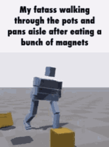 a cartoon of a person walking through pots and pans