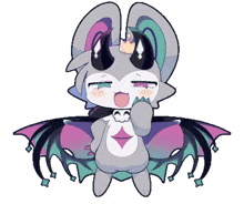 a cartoon drawing of a monster with horns and wings .