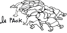 a black and white drawing of a group of people with the word le pack written below them