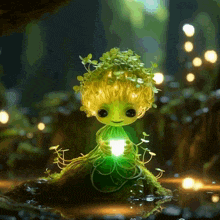 a cartoon character with a green plant growing out of its head