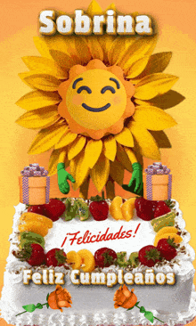 a birthday card with a sunflower and the name sobrina on it