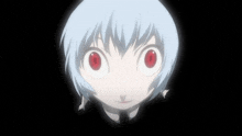 a close up of a girl 's face with red eyes and white hair