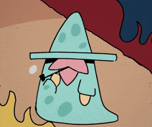 a cartoon drawing of a frog wearing a wizard hat