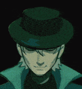 a drawing of a man wearing a green hat with the number 50 on the bottom