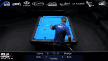 a pool table with a scoreboard that says us open bank pool