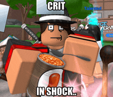 a cartoon character is holding a can of soup with the words crit in shock below it