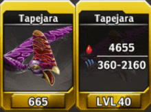 a purple tapejara with 660 and lvl40 on the bottom