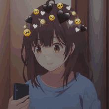 a girl with hearts and smiley faces on her hair