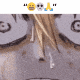 a close up of a person 's face with a smiley face and a skull on it