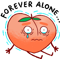 Peach Crying With Caption Forever Alone Sticker