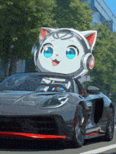 a cat wearing headphones is sitting in a car