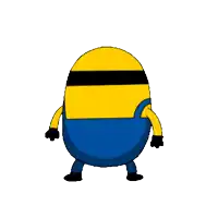 a cartoon of a minion wearing overalls and black gloves