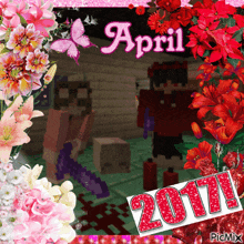 a picture of a girl with flowers and the words april 2017