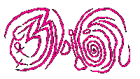 a drawing of pink swirls with the letters g and r