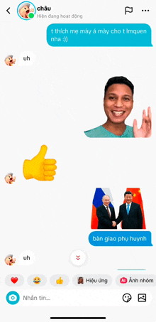 a screenshot of a chat between chau and a man