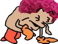 a cartoon drawing of a person with a pink wig on