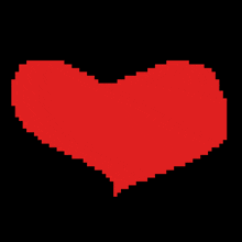 a pixel art of a red heart with the word broke in blue