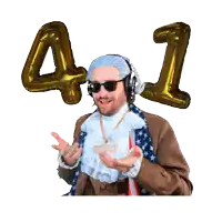 a man in a costume with a number 41 balloon