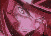 a close up of a person 's face with a pink background