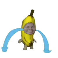 a woman in a banana costume with tears running down her eyes