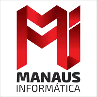 a logo for manaus informatica has a red letter m